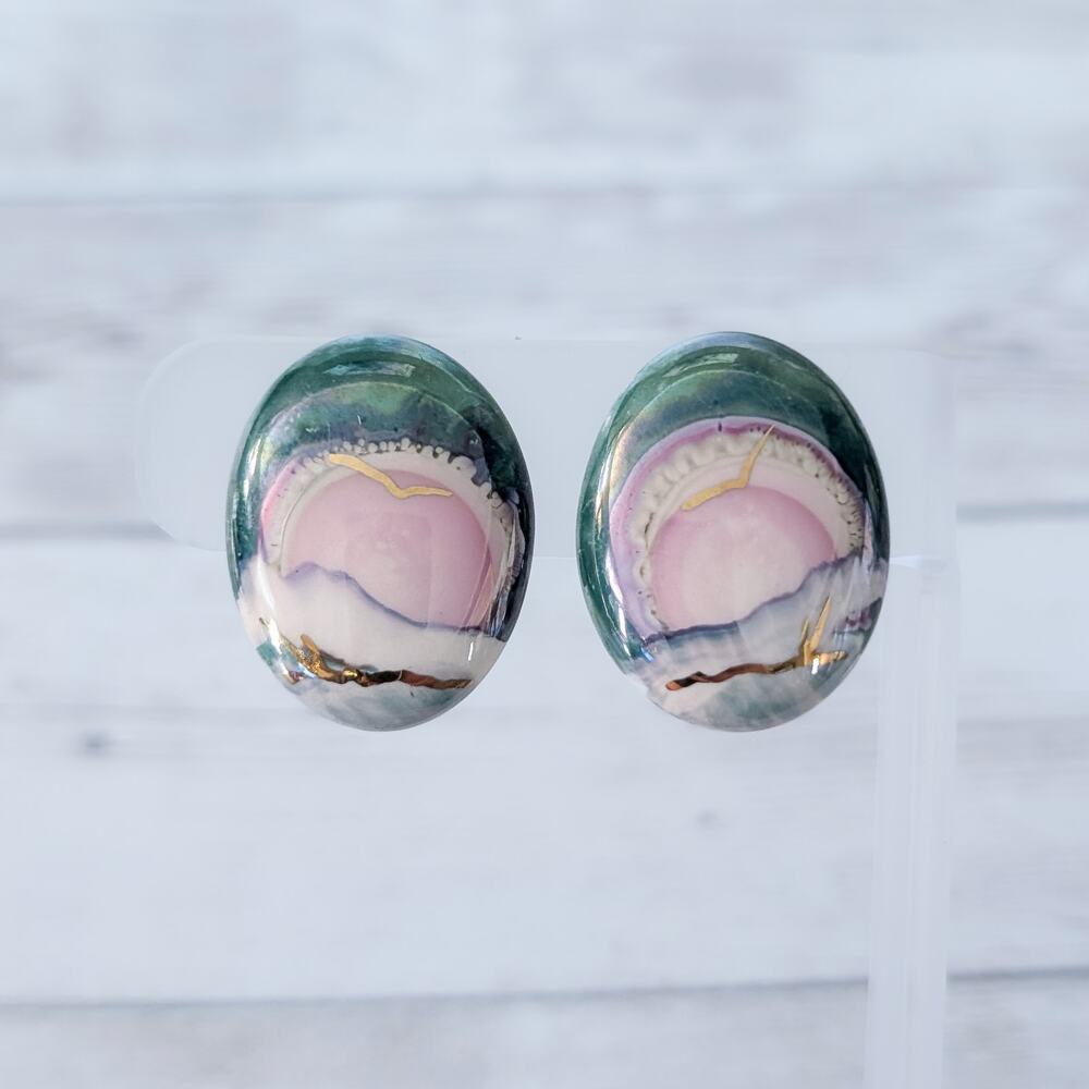 Vintage Clip On Earrings Stunning & Unusual Oval Large 1 & 1/8"